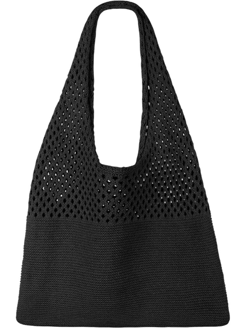 Women's Black Summer Vacation Aesthetic Knit Boho Crochet Mesh Beach Tote Bag